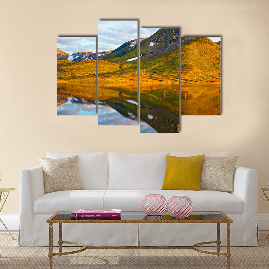 Mountains and lake view in Norway multi panel canvas wall art