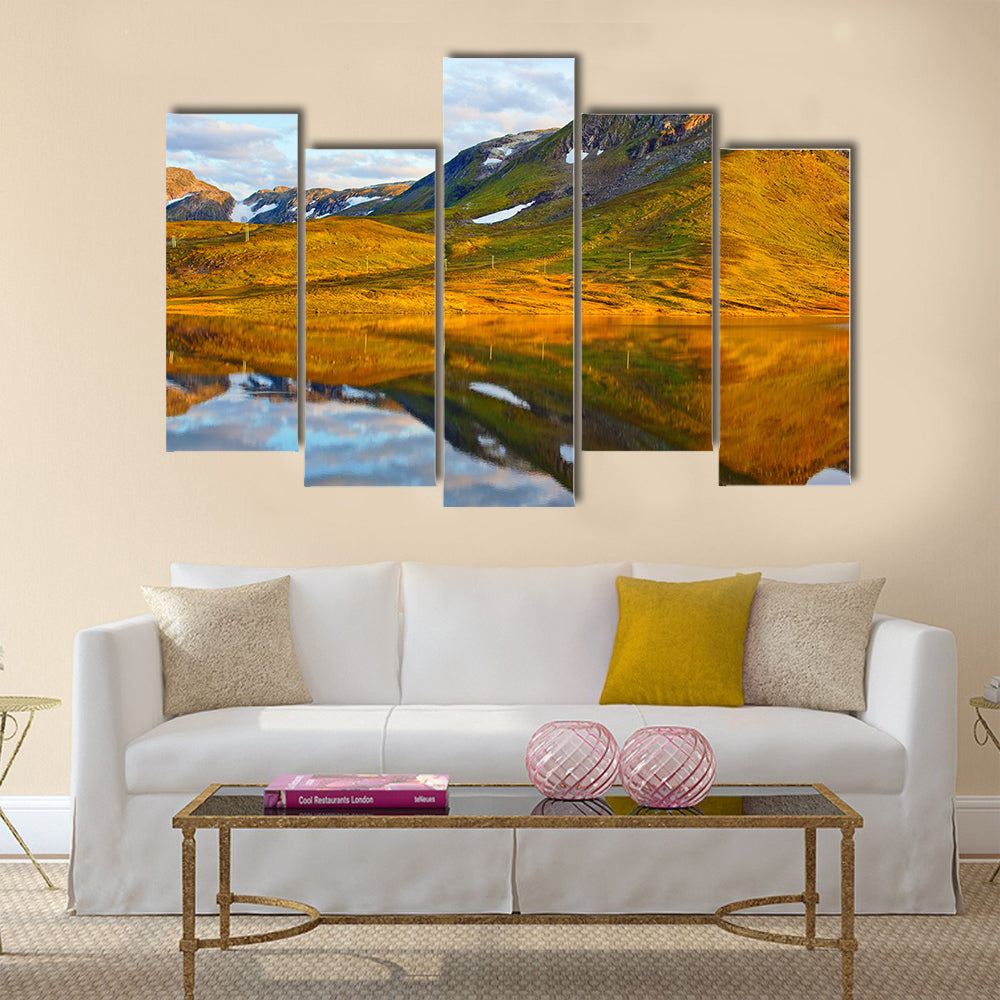 Mountains and lake view in Norway multi panel canvas wall art