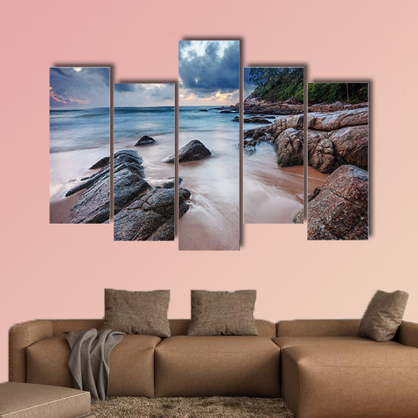 Tropical beach at beautiful sunset, Nature background multi panel canvas wall art