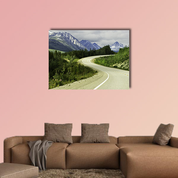 Curved asphalt road in high mountains of Alaska multi panel canvas wall art