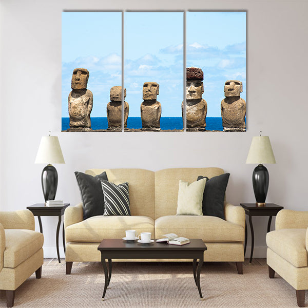 Moais in Ahu Tongariki, Easter island Multi panel canvas wall art