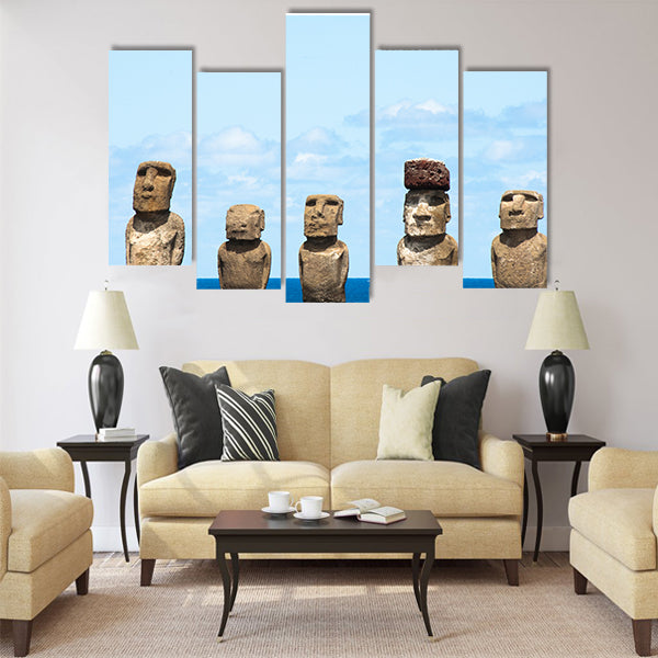 Moais in Ahu Tongariki, Easter island Multi panel canvas wall art