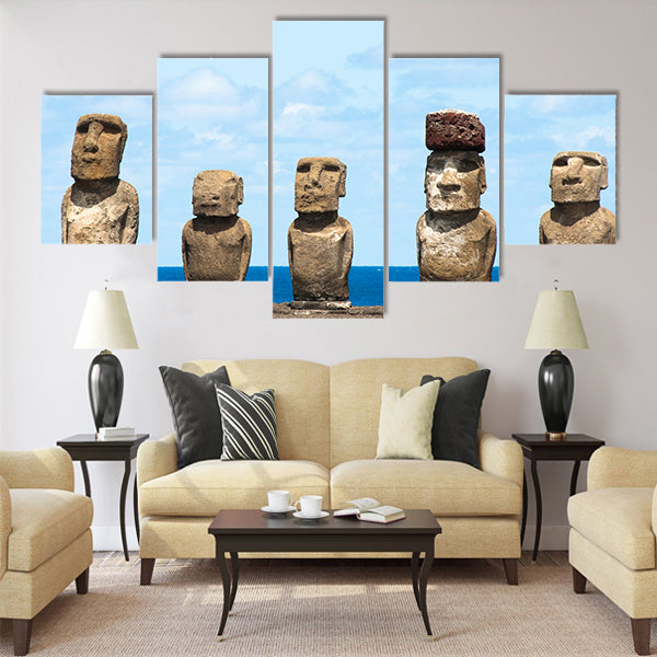 Moais in Ahu Tongariki, Easter island Multi panel canvas wall art