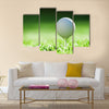 Golf ball on green grass Multi Panel Canvas Wall Art