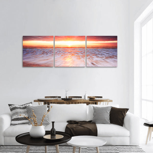 Glorious Sunset lights up the surf panoramic canvas wall art