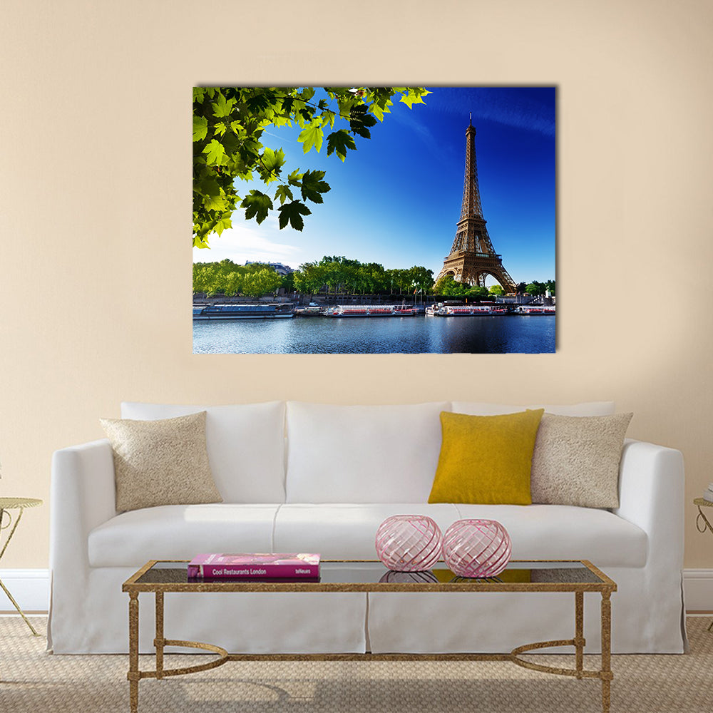 Seine in Paris with Eiffel tower in sunrise time Multi panel canvas wall art