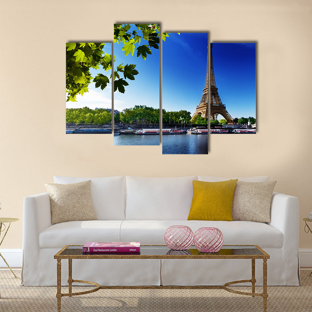 Seine in Paris with Eiffel tower in sunrise time Multi panel canvas wall art