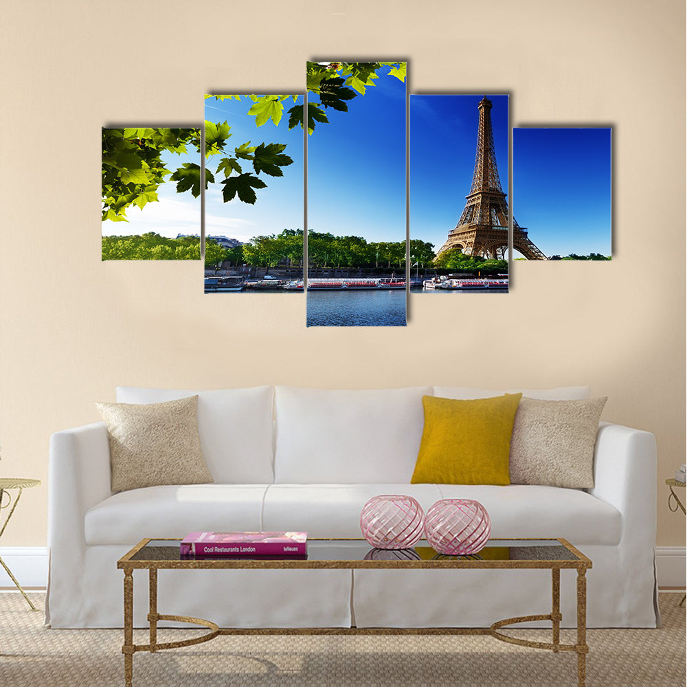 Seine in Paris with Eiffel tower in sunrise time Multi panel canvas wall art