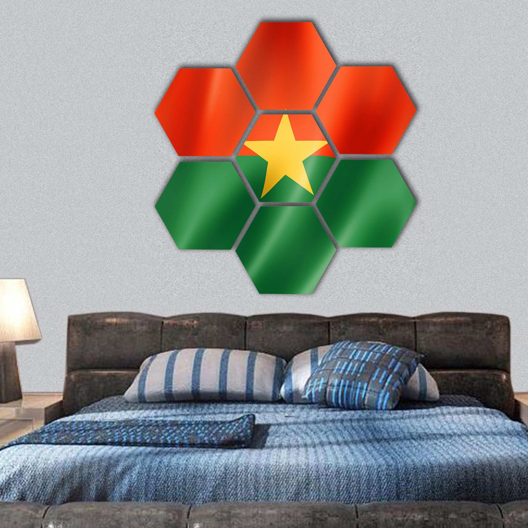 Burkina Faso flag, three dimensional render, hexagonal canvas wall art