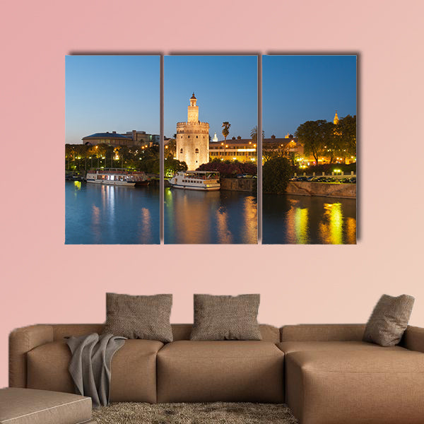 View of Golden Tower of Seville, Andalusia, Spain multi panel canvas wall art