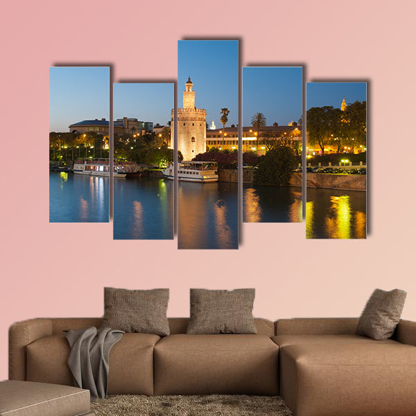 View of Golden Tower of Seville, Andalusia, Spain multi panel canvas wall art