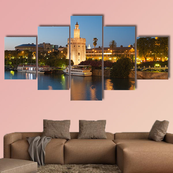 View of Golden Tower of Seville, Andalusia, Spain multi panel canvas wall art