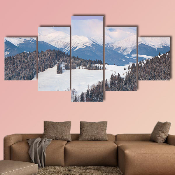 Beautiful winter landscape in the Carpathian Mountains multi panel canvas wall art