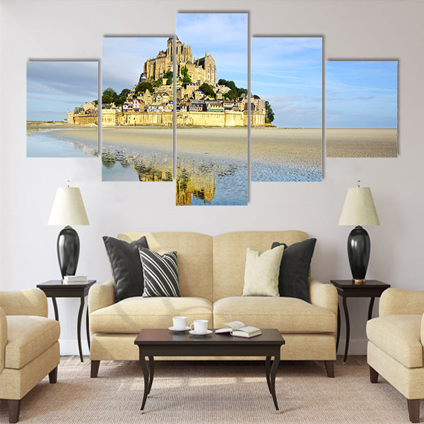 Landscape with Mont Saint Michel abbey Normandy Multi Panel Canvas Wall Art