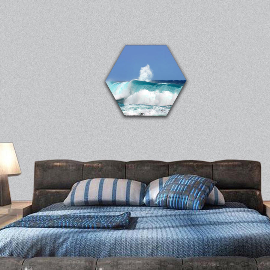 black rocks of Ahalanui Beach on the Big Island of Hawaii hexagonal canvas wall art