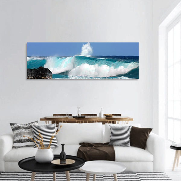 Black lava rocks ,Big Island of Hawaii panoramic canvas wall art