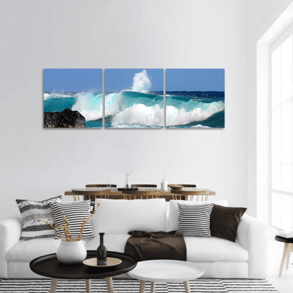 Black lava rocks ,Big Island of Hawaii panoramic canvas wall art