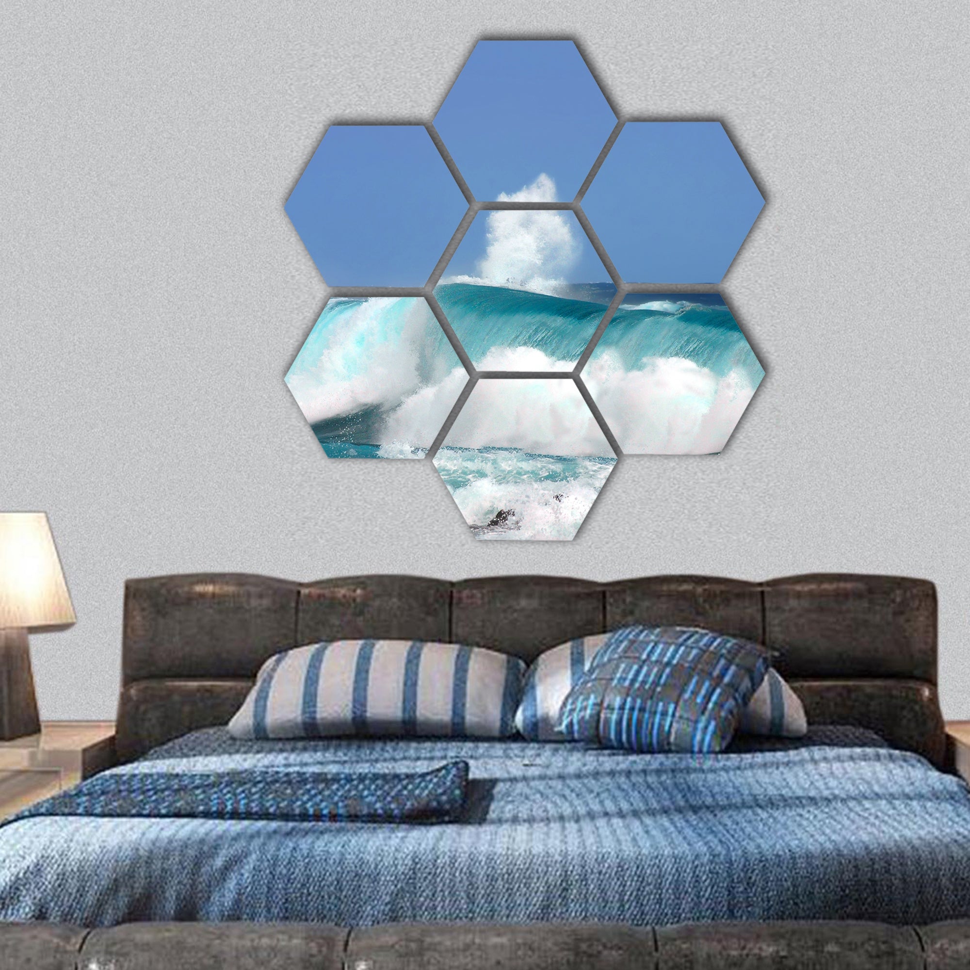 black rocks of Ahalanui Beach on the Big Island of Hawaii hexagonal canvas wall art