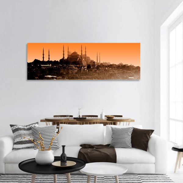 Sultan ahmet mosque at sunset, Istanbul panoramic canvas wall art