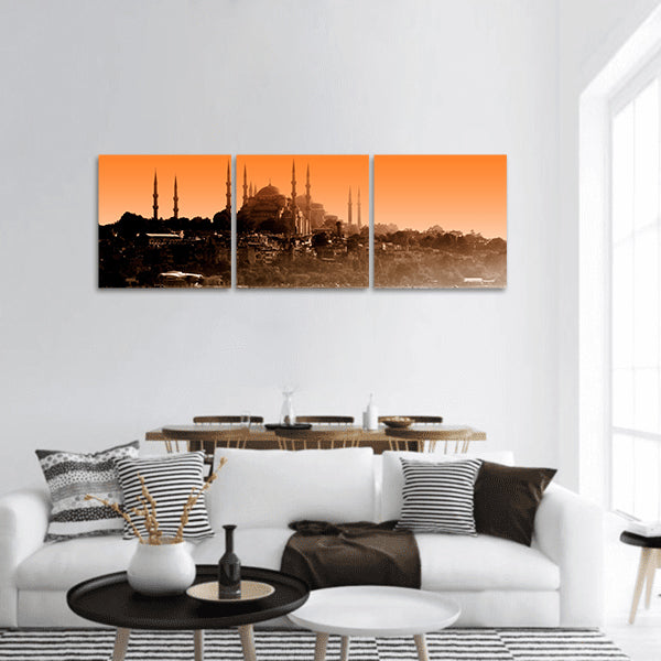Sultan ahmet mosque at sunset, Istanbul panoramic canvas wall art