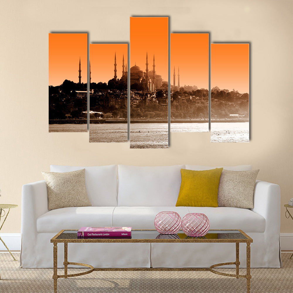 Sultan ahmet mosque at sunset, Istanbul Multi panel canvas wall art