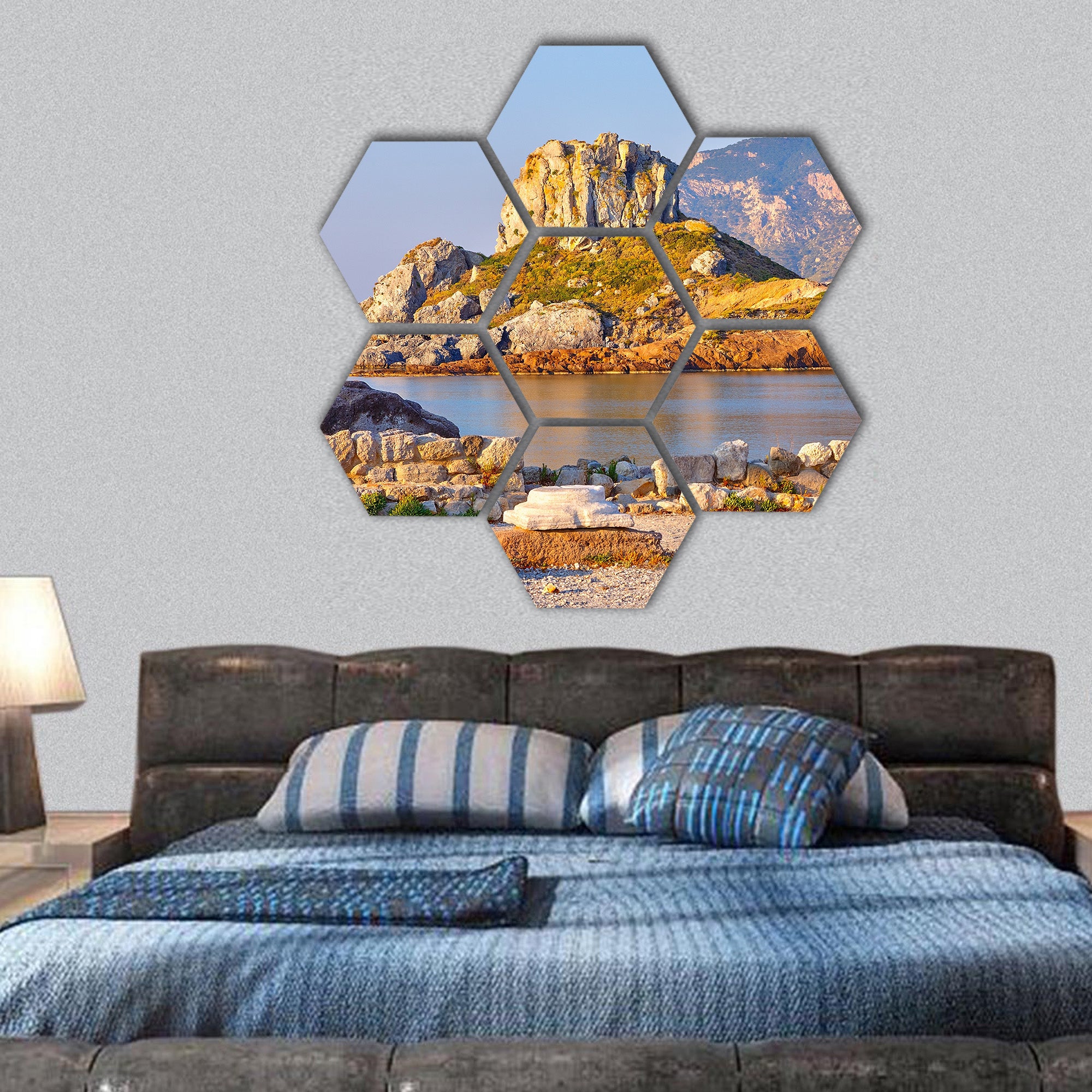 Little island Kastri near Kos, Greece hexagonal canvas wall art