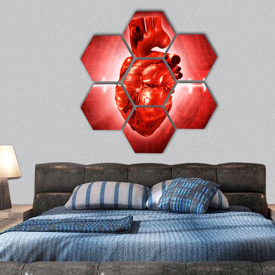 ECG abstract with human heart hexagonal canvas wall art