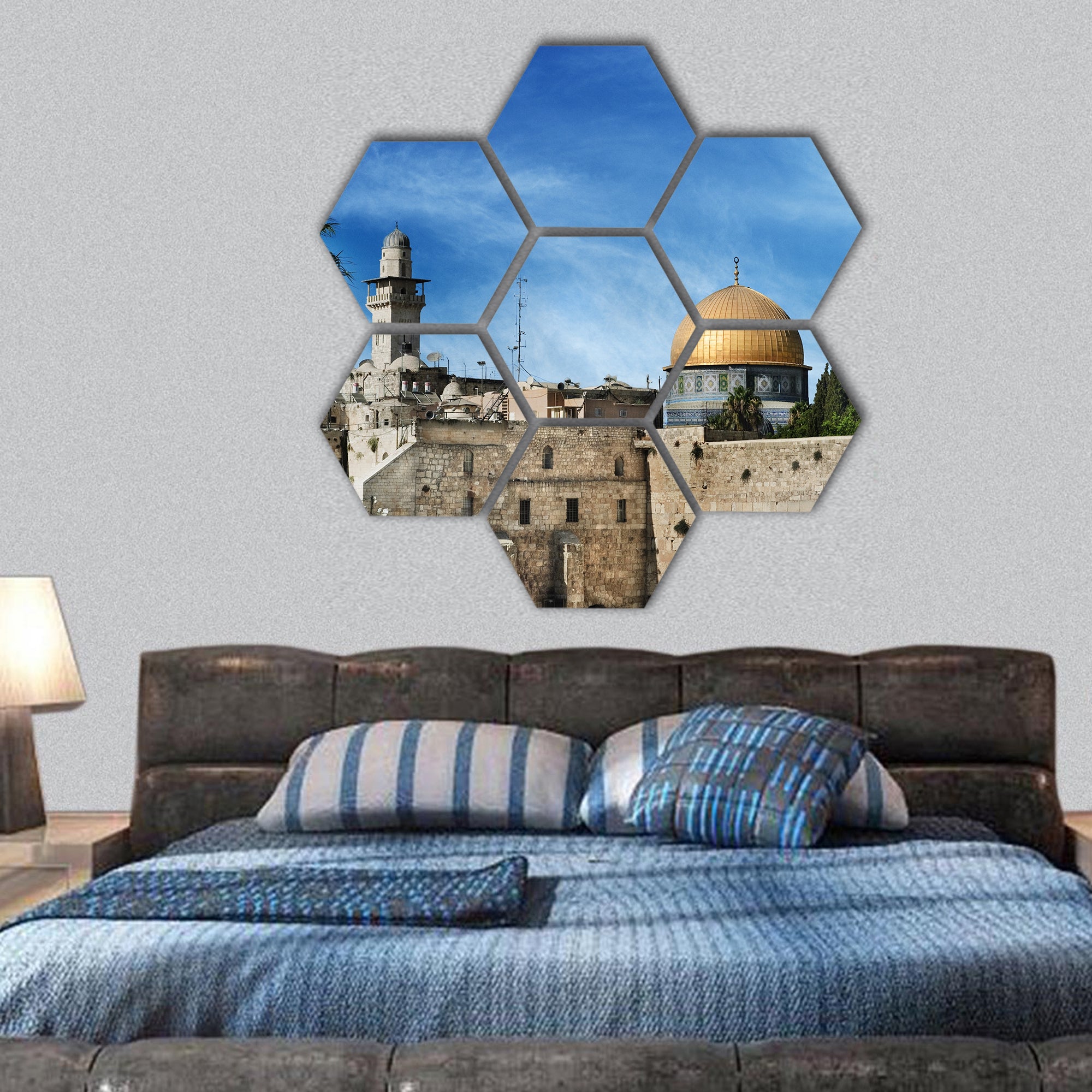Al Aqsa and Western Wall, Jerusalem, Israel hexagonal canvas wall art