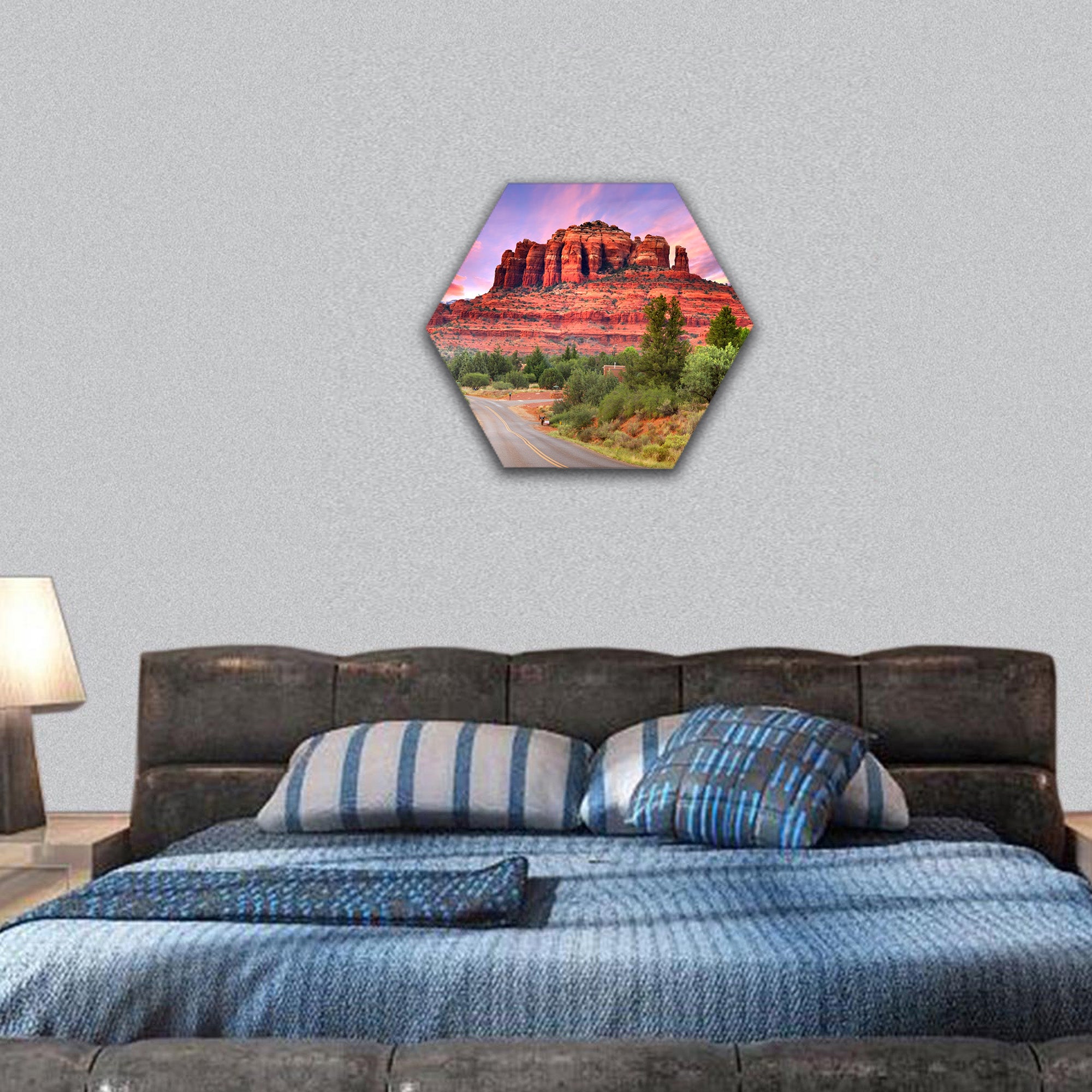 Sedona Arizona in twilight hexagonal canvas wall art