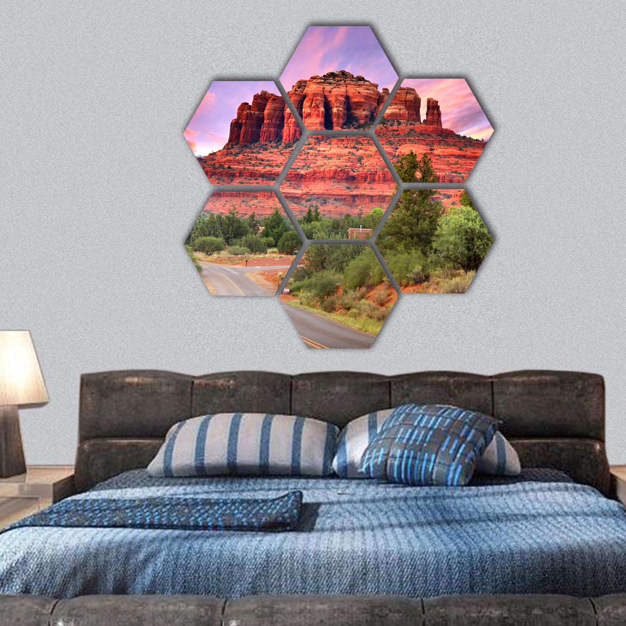 Sedona Arizona in twilight hexagonal canvas wall art