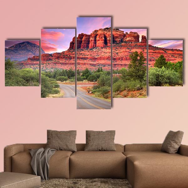 Scenic drive through Sedona Arizona in twilight Multi panel canvas wall art