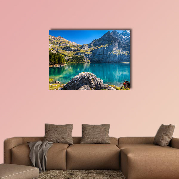 The Oeschinen mountain lake at, Switzerland Multi panel canvas wall art