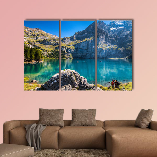 The Oeschinen mountain lake at, Switzerland Multi panel canvas wall art