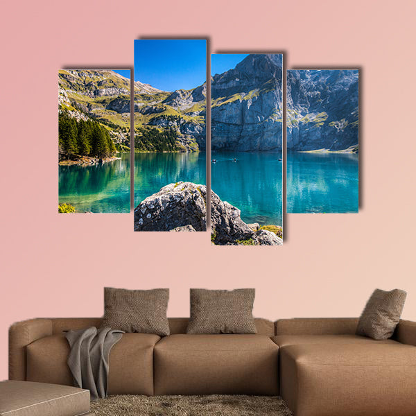 The Oeschinen mountain lake at, Switzerland Multi panel canvas wall art