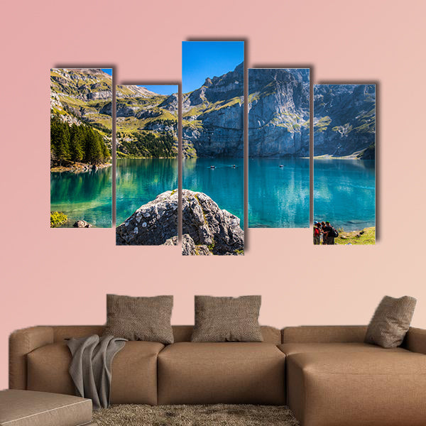 The Oeschinen mountain lake at, Switzerland Multi panel canvas wall art