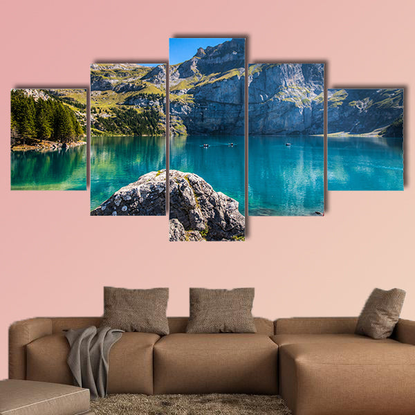 The Oeschinen mountain lake at, Switzerland Multi panel canvas wall art