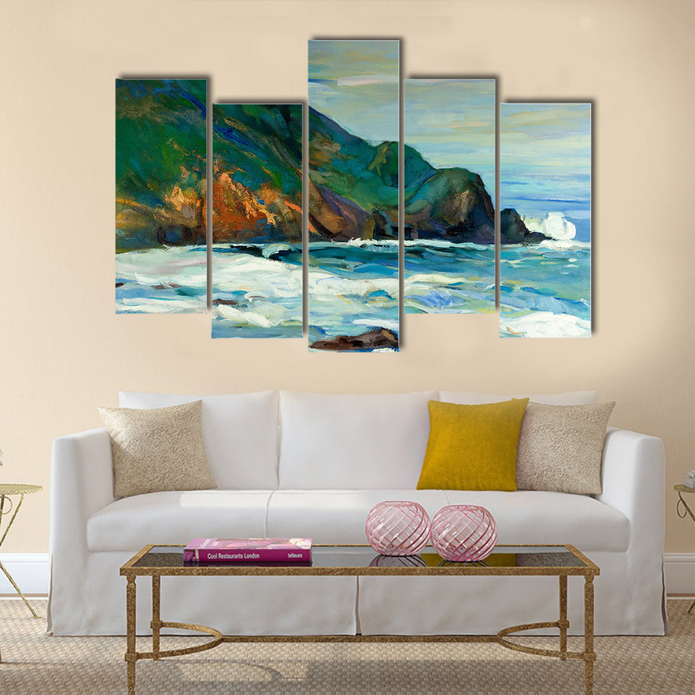 Original oil painting of lighthouse on the seacoast on canvas.Modern Impressionism Multi panel canvas wall art