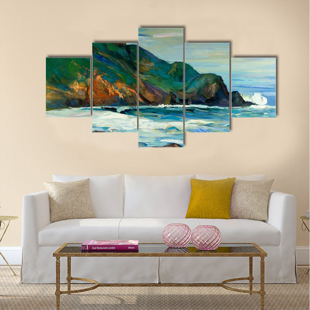 Original oil painting of lighthouse on the seacoast on canvas.Modern Impressionism Multi panel canvas wall art