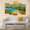 The Original Oil Painting Showing Beautiful Lake, Sunset, Landscape Multi Panel Canvas Wall Art