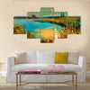 The Original Oil Painting Showing Beautiful Lake, Sunset, Landscape Multi Panel Canvas Wall Art