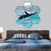 Massive humpback whale playing in water hexagonal canvas wall art