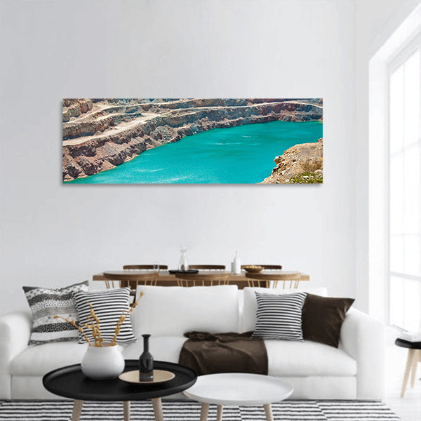 Open pit mine with lake panoramic canvas wall art