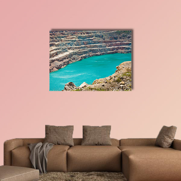 Open pit mine with lake multi panel canvas wall art