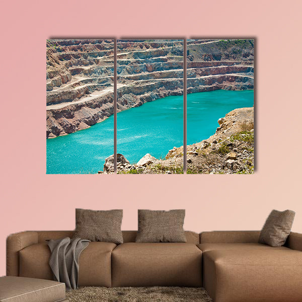 Open pit mine with lake multi panel canvas wall art