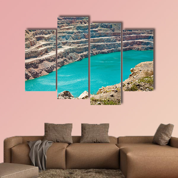 Open pit mine with lake multi panel canvas wall art