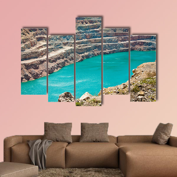 Open pit mine with lake multi panel canvas wall art