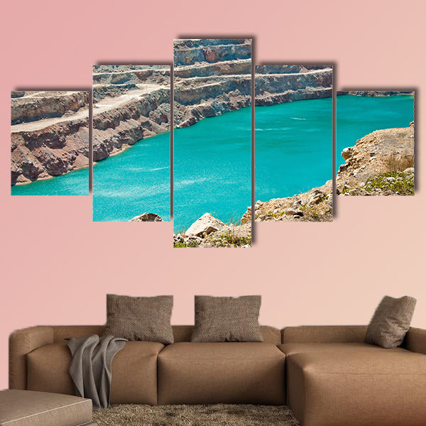 Open pit mine with lake multi panel canvas wall art