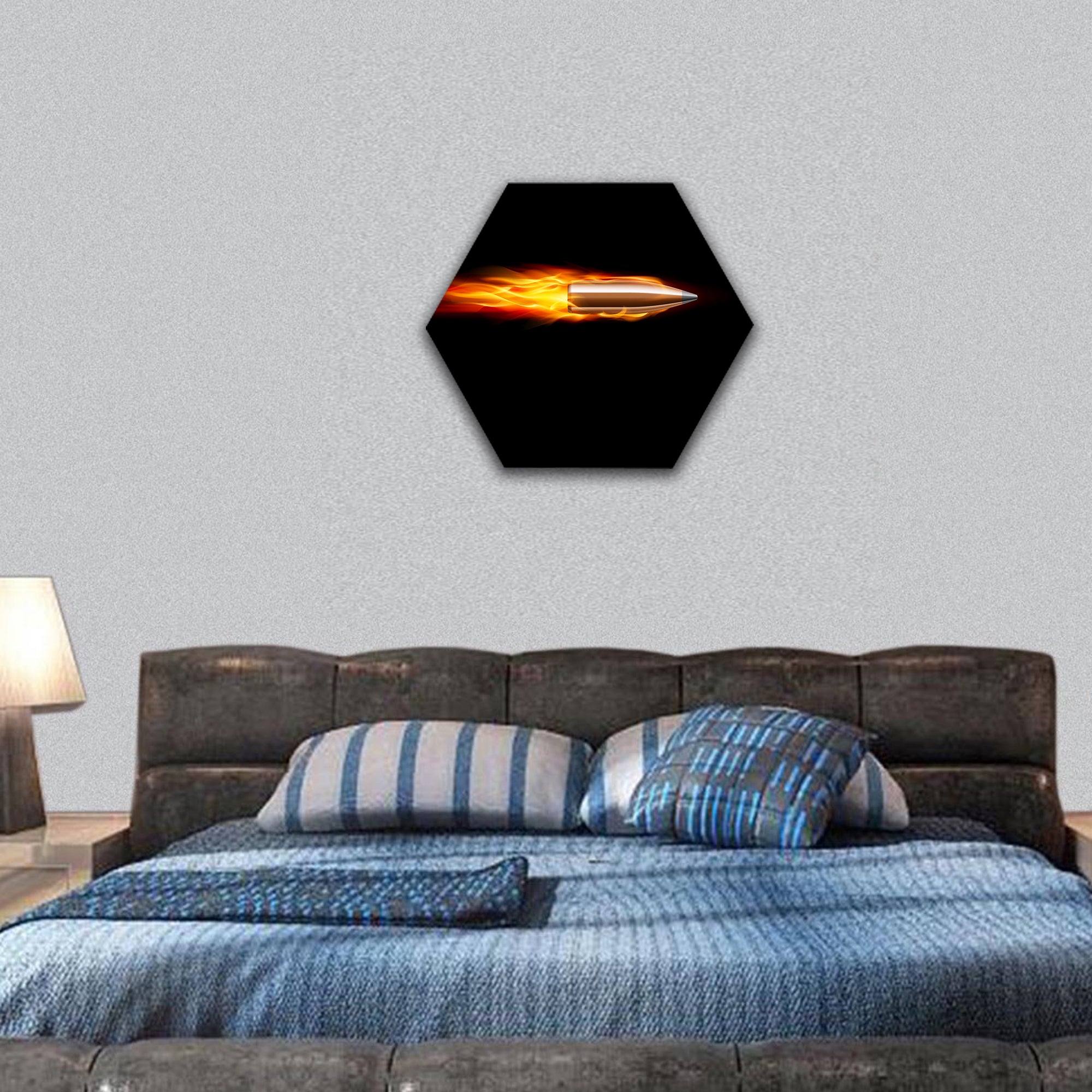 Moving Red Fiery Gun Bullet Shot hexagonal canvas wall art