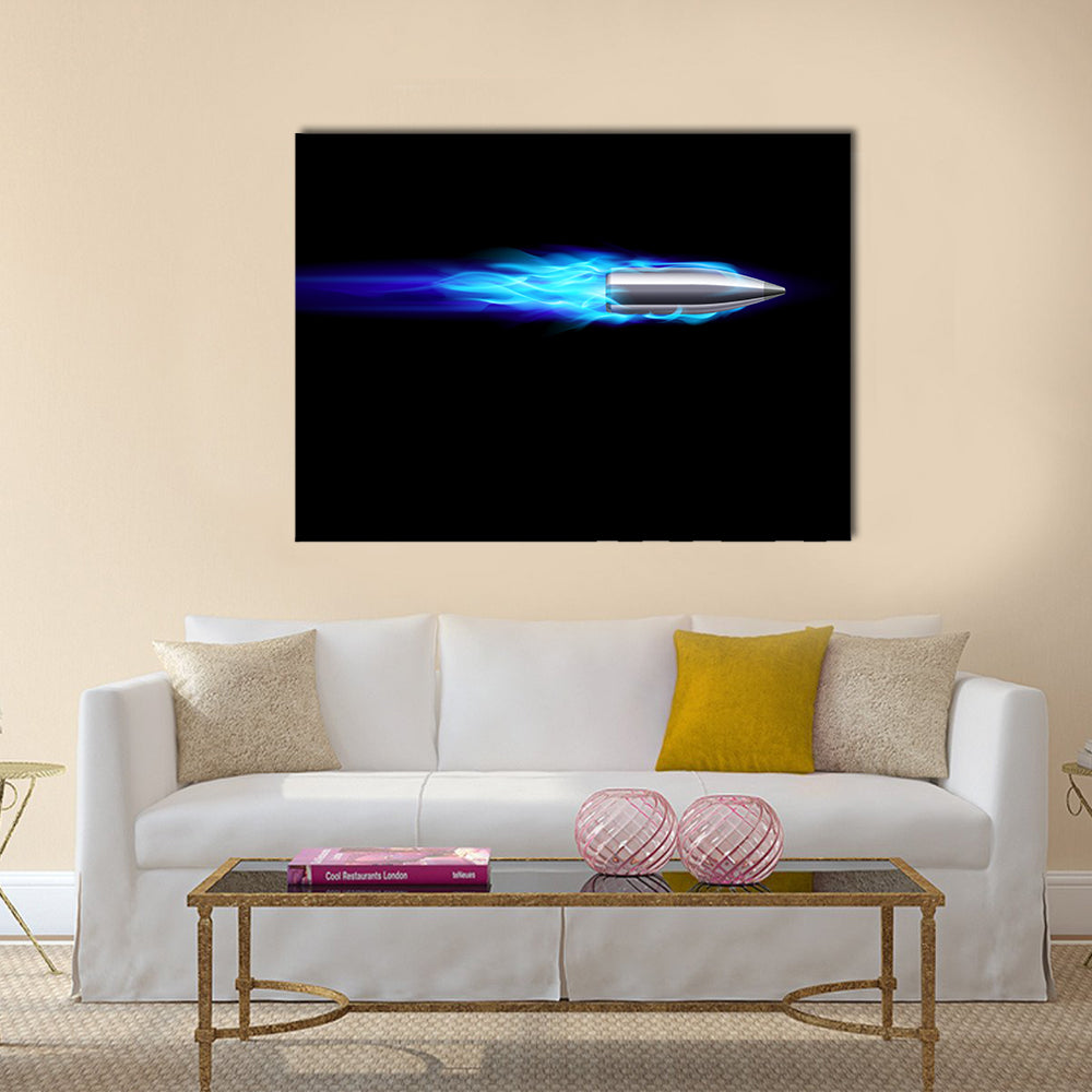 Moving Blue Fiery Gun Bullet Shot. multi panel canvas wall art
