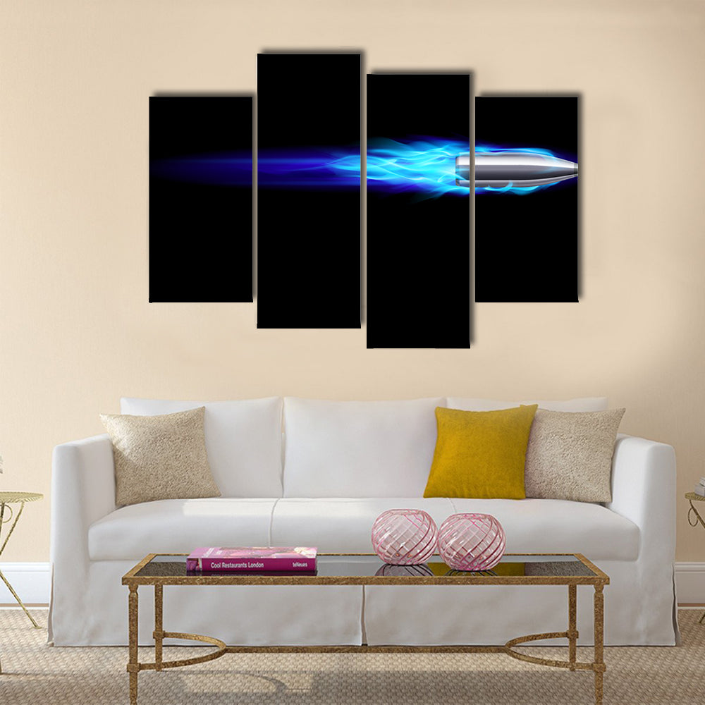 Moving Blue Fiery Gun Bullet Shot. multi panel canvas wall art